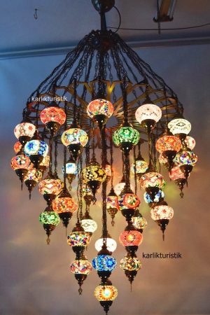 Turkish Mosaic Chandelier,Handmade 43 Mosaic Hanging Lamp ,Moroccan Lamp I-S-C-5324