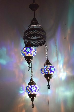Turkish Mosaic 3 Ball Chandelier Moroccan Style Lamp I-S-C-5300