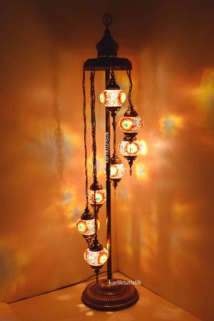 Mosaic glass Standing Floor Lamp with colorful 7 globe, Made in Turkey Original colorful mosaic handmade glass lamp,special corner light I-S-F-5506