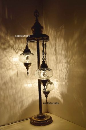 Floor Lamp 3 Big Crackle Clear Globe with laser frame, Bedside Lighting, Ottoman Handcrafted Metal I-S-F 5501