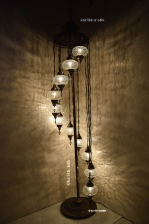 Turkish Lamp Standing 11 Globe with Ottoman Cracked Glass, Turkish Standing Lamp Broken Pattern ,Turkish Lamp Transparent Glass- I-S-F-5530