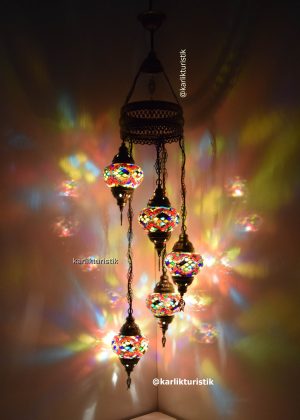 Turkish Lamp 5 GLOBE Sprial Desing Set, Turkish Lamp Ceiling ,Mosaic Lamp Hanging,Moraccon Lamp ,Turkish Mosaic Ceiling Chandelier Lamp I-S-C-5304