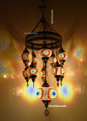 Mosaic Chandelier Colurful Handmade Turkish Lamp with 11 globe  Decor Lights-I-S-C-5314