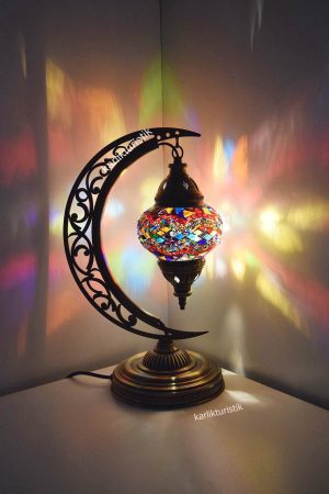 Mosaic Table Lamp Crescent, Turkish Made Table Lamp Half Moon, Mosaic Table Lamp