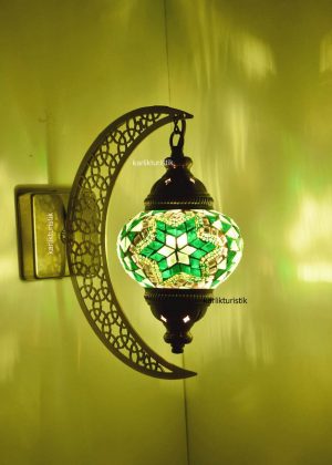Mosaic Applique Cresent Style Moon Shape Single Wall Lamp ,Down Side,Wall Sconces Lights,Moroccan Glass Lantern,
