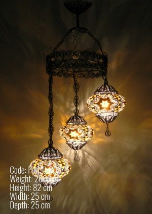 Turkish  Chandelier 3 Globe made of copper filigree hanging mosaic lamp