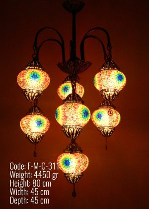 Turkish  Chandelier 7 Globe with leg made of copper filigree  - F-M-C-311