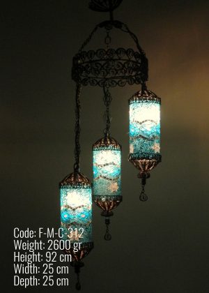Mosaic Chandeliers 3 globe Cylinder Copper- F-M-C-312