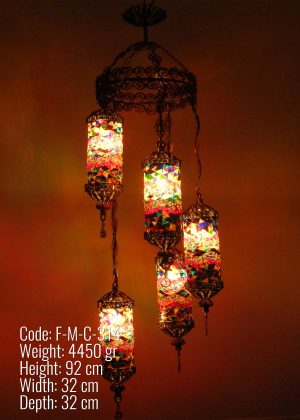 Filigree Art 5 Cylinder Globe Mosaic Sprial Desing Turkish Set Lamp- F-M-C-314