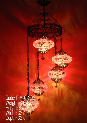 Turkish  Chandelier 5  Globe made of copper filigree hanging mosaic lamp Sprail Desing