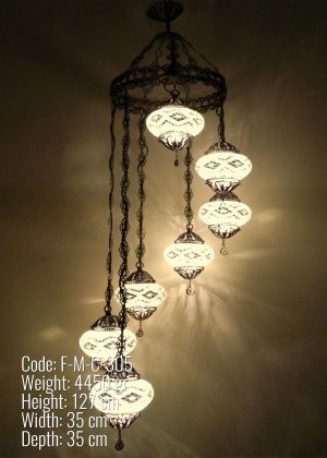 Turkish  Chandelier 7 Globe made of copper filigree hanging mosaic lamp Sprail Desing