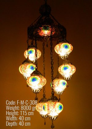 Turkish Mosaic Handmade Ceiling Lamp - 9ball Sprial Desing F-M-C-308