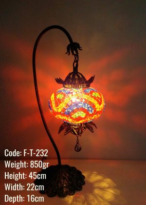 Ottoman Style İstanbul Made Anatolian  Copper Filigree  Swan Neck Mosaic Table Lamp - F-T-232