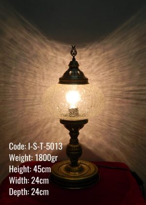 Ottoman Style Metal Base  Table Lamp Lampshade Middle  Size Glass Transparent Crack – I-S-T-5013