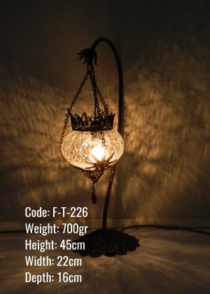 Ottoman Gooseneck Lamp Large Glass Filigree Art Copper  – F-T-226