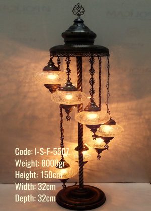 Ottoman Cracked 7 Glass, Turkish Standing Lamp Broken Pattern ,Turkish Lamp Transparent Glass ,Standing Lamp  I-S-F 5507