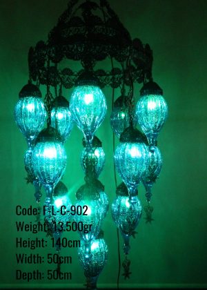 Turkish Chandelier Lamp, Morrocan Decor Unique Lighting, 15 Glass, Bohemian Light, Hotel Hanging Lamp, Unique Lighting, Art Home Living - F-L-C-902