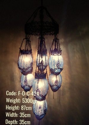 Decorative Handmade 7 glass Filigree Copper Ottoman Authentic Lamp Chandelier / Set - F-O-C-424