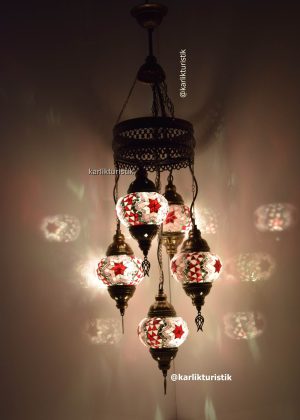 Turkish Lamps 5 globe, Turkish Chandelier Colorful, Mosaic Lamps, Ottoman Lamps and Chandelier, Mosaic Chandelier ,Decorative Hanging Lamp I-S-C-5302