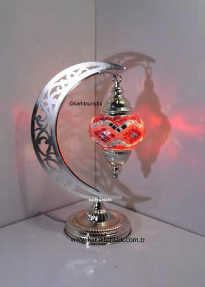 Mosaic Cresent Silver Plated Mosaic Lamp ,Moon Muslim Moon Shape Turkish Moroccan Mosaic Glass Ramadan İslamic Lamp Light Unique Lamp SİLVER