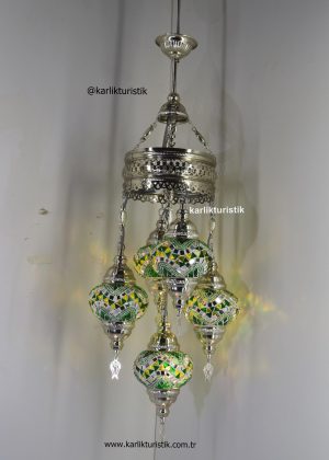 Mosaic Lights ,Silver Plated Chandelier,Handmade Turkish Lamp 4+1 Mosaic Glass,Home lights,Decor Lamps,Turksih Chandelier 5 Glass Handmade