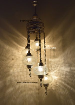 Turkish Lamp 5 GLOBE Sprial Desing Set,Special unique Chain,Mosaic Lamp Hanging,Moraccon Lamp ,Chandelier Lamp Silver