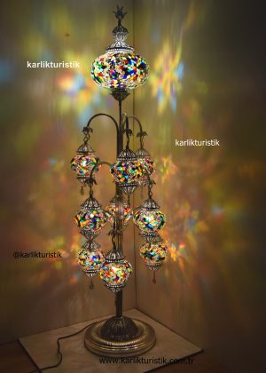 Turkish Mosaic Lamp Standing 10 glass ,Ottoman Style Floor Lamp Silver Plated Special Series
