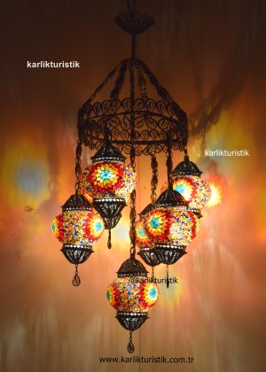 Mosaic Lamps Models,Turkish Lamp Chandelier,Mosaic Lamp Hanging,Moraccon Lamp,Handmade Filigree ART Copper Matirerial 7 Globe Chandelier)