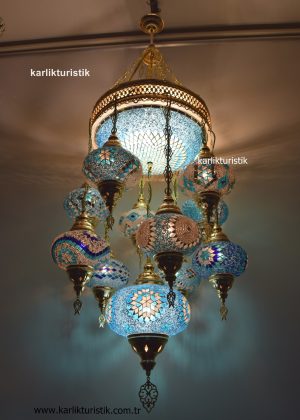 Mosaic Ceiling Lamp Gold plated 10+1 glass Chandelier Midle 40 cm mosaic glass CODE:I-S-C 5335