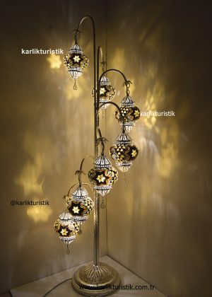 Mosaic Standing Lamp ,Turkish Floor lamp 7 Globe  mosaic light ,decorative moraccon lamps Copper Filigree art Silver