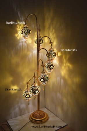 Mosaic Standing Lamp ,Turkish Floor lamp 7 Globe  mosaic light ,decorative moraccon lamps Copper Filigree art Gold