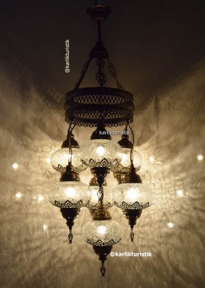 Ottoman Chandelier With 6+1 Cracked Globes ,Turkish Lamp, Morocco Lamp,Turkish Chandelier I-S-C-5307 with laser