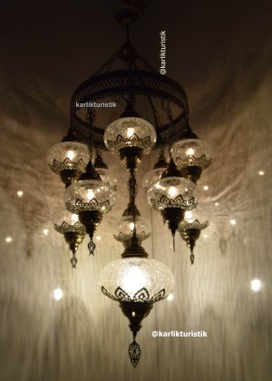 Hotel Chandeliers Handmade Ottoman Style 11 globe Original glass chandelier - I-S-C-5315 with laser
