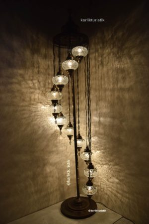 Turkish Lamp Standing 11 Globe with Ottoman Cracked Glass, Turkish Standing Lamp Broken Pattern ,Turkish Lamp Transparent Glass- I-S-F-5530 with laser