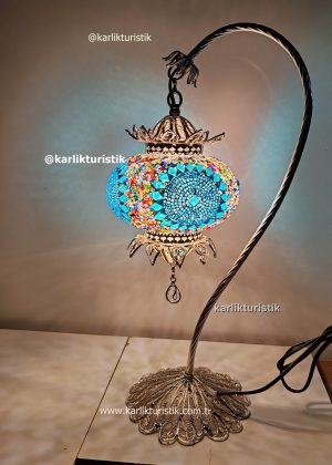 Mosiac Lamps Art Decorative Home Lights ,Gift Lamp  Handmade Copper Fİligree Swanneck - F-T-232 SİLVER PLATED with crown