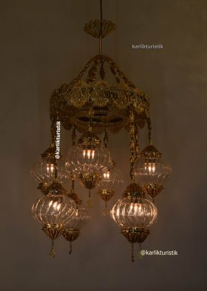 Luxury Gold Hotel -Restaurant Chandelier - Traditional and Extravagant Design Copper Filigree art authentic pyrex glass