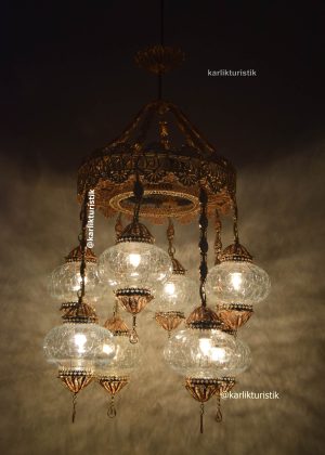 Luxury Gold Hotel -Restaurant Chandelier - Traditional and Extravagant Design Copper Filigree art authentic cracked  glass