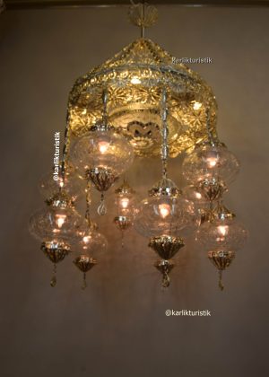 Hotel Chandelier Illumination 10 ottoman crecked glass Decoratif Turkish light Copper Filigree art  Silver plated