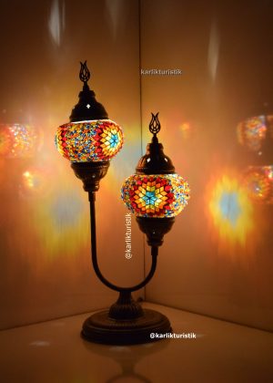 Turkish desk lamps U stye double mosaic lamp shades  antique