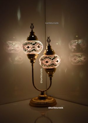 Turkish desk lamps U stye double mosaic lamp shades  gold plated color