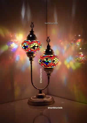 Turkish desk lamps U stye double mosaic lamp shades  silver plated color