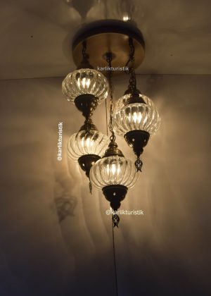 Flush Mount Ceiling Fixture 4+1 Pyrex Glass Handmade Vintage style for house ,Hotel Chandelier,Living Room hanging Lights