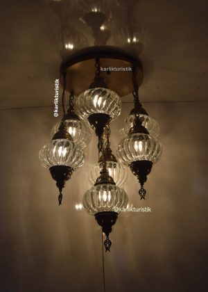 Flush Mount Ceiling Fixture 6+1 Pyrex glass Light  Handmade Vintage style for house ,Hotel Chandelier