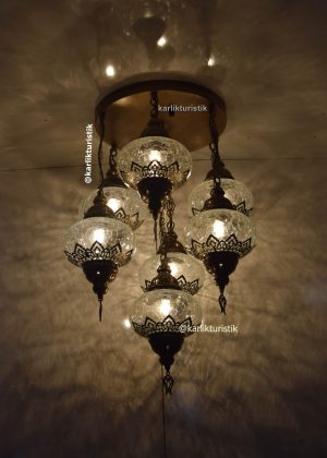 Flush Mount Ceiling Fixture 6+1 Cracked with laser glass Light  Handmade Vintage style for house ,Hotel Chandelier,Living Room hanging Light