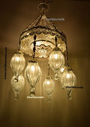 Hotel Chandelier Illumination 8 ottoman blowing glass Decorative Turkish light Copper Filigree art  Silver plated