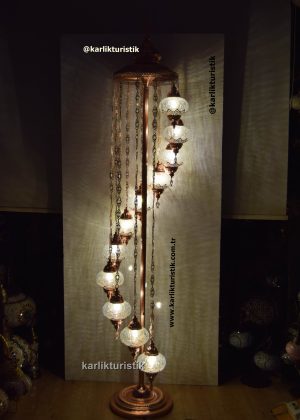 Turkish 11-Globe Rose Gold Plated Floor Lamp with Ottoman Cracked Glass Design