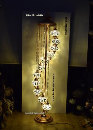 Turkish 11-Globe Mosaic Floor Lamp: Rose Gold Plated, Handcrafted Ottoman Style Standing Lamp