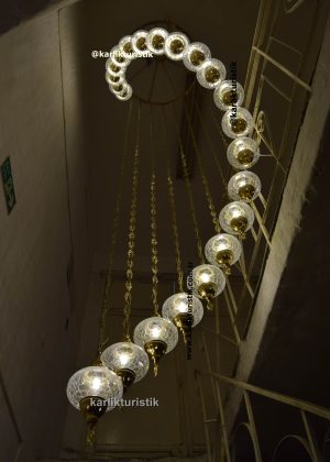22-globe “Rain Drop” Helix Chandelier, crafted with gold-plated materials and elegant transparent Ottoman-style glass