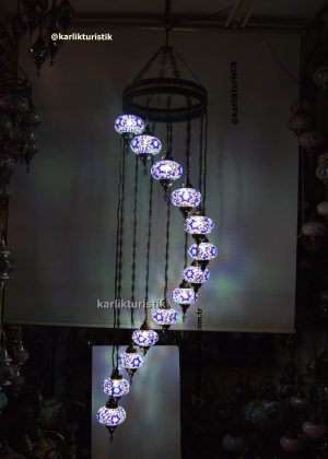 Elevate Your Space with a Grand 13-Globe Spiral Mosaic Chandelier | Authentic Turkish Craftsmanship