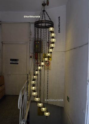 Large Spiral Hanging Chandelier, Handmade Turkish Glass Globe Lamp, Authentic Villa Lighting 18 glass